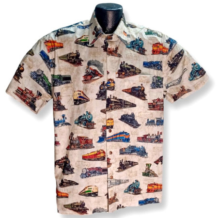 Diesel and Steam Train Hawaiian Shirt- Made in USA- 100% Cotton